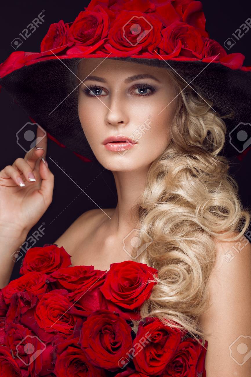 Beautiful blond with roses picture