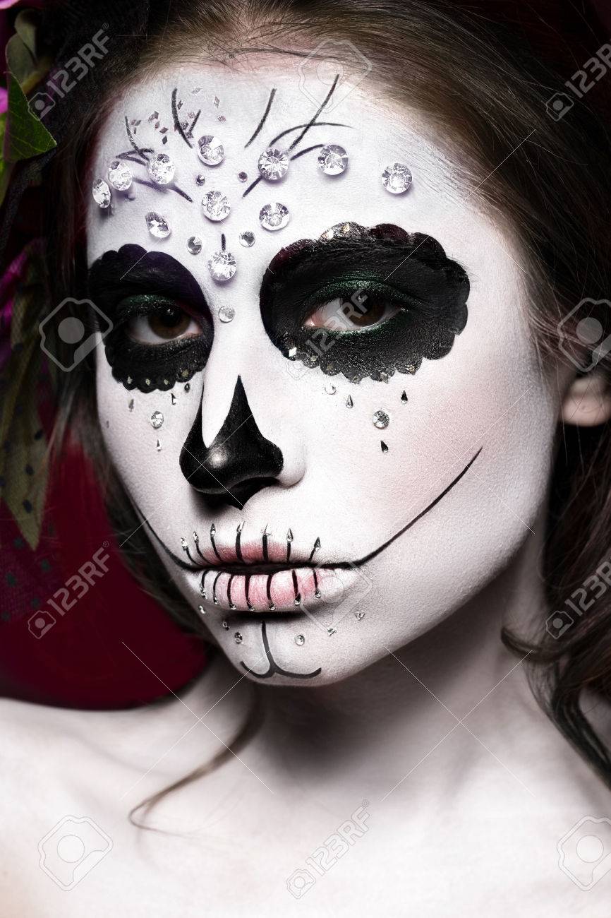 woman in halloween makeup mexican santa muerte mask photos shot in studio stock photo - Mexican Halloween Mask woman in halloween makeup mexican santa muerte mask photos shot in studio stock photo - Mexican Halloween Mask