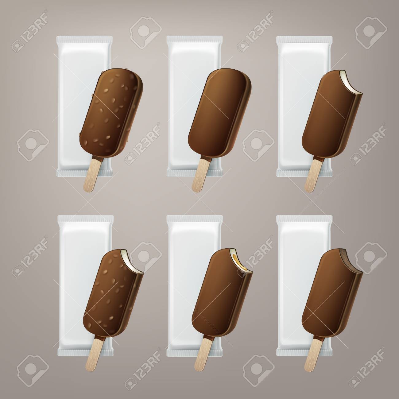 Download Vector Set Of Bitten Popsicle Lollipop Ice Cream In Chocolate Royalty Free Cliparts Vectors And Stock Illustration Image 75868402