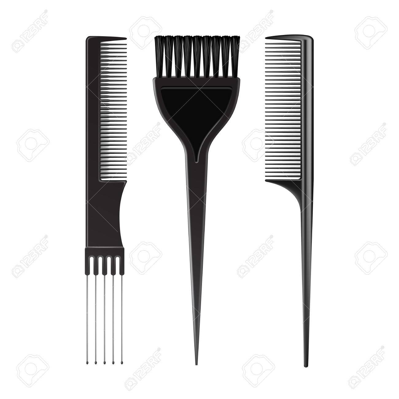 Vector Set Of Black Plastic Hair Coloring Brush Comb Professional ... Vector Set Of Black Plastic Hair Coloring Brush Comb Professional ...