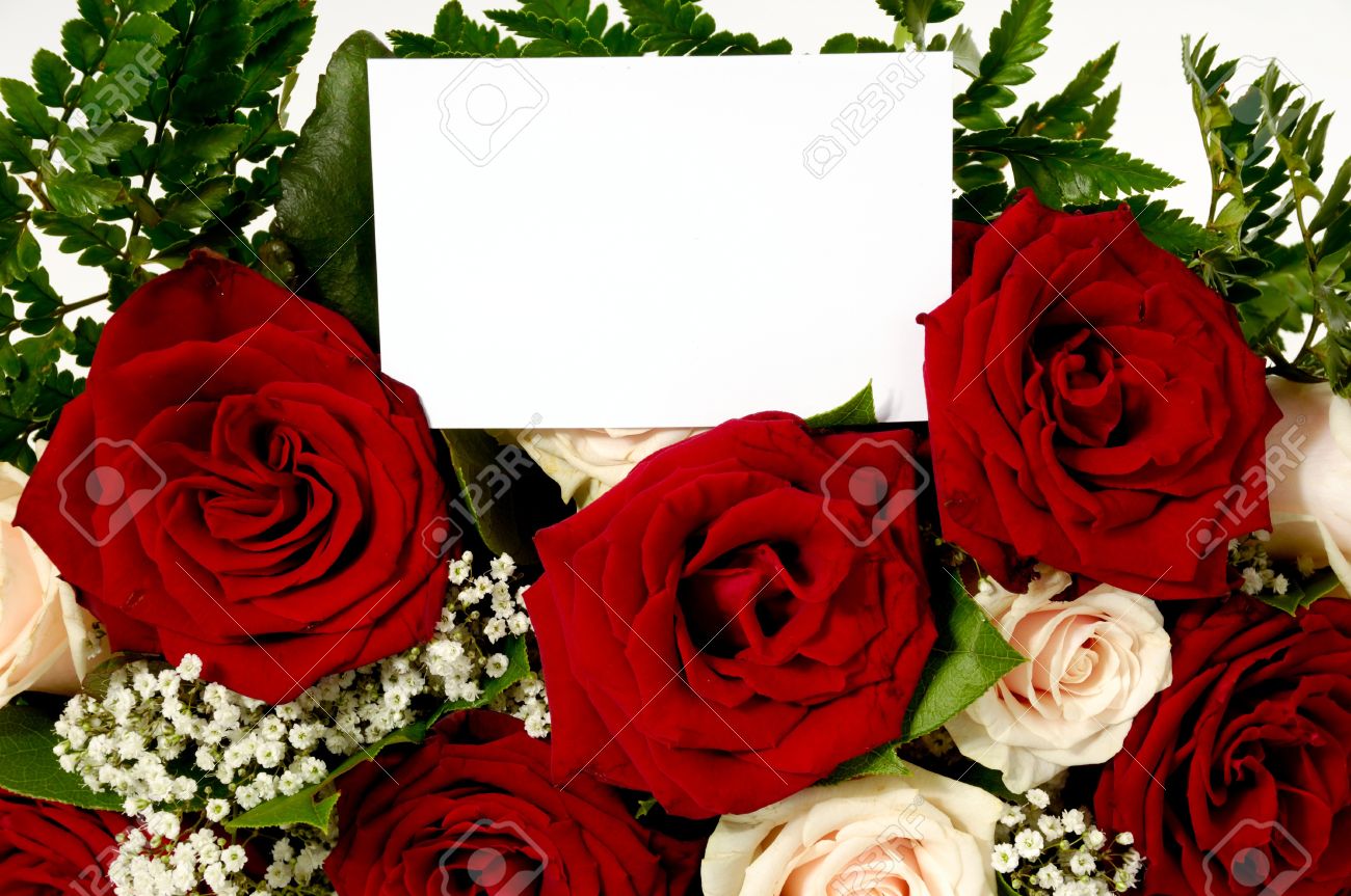 Bouquet Of Rose Flowers With A Blank Gift Card, Write Your Own Tekst. Stock  Photo, Picture And Royalty Free Image. Image 7358935.