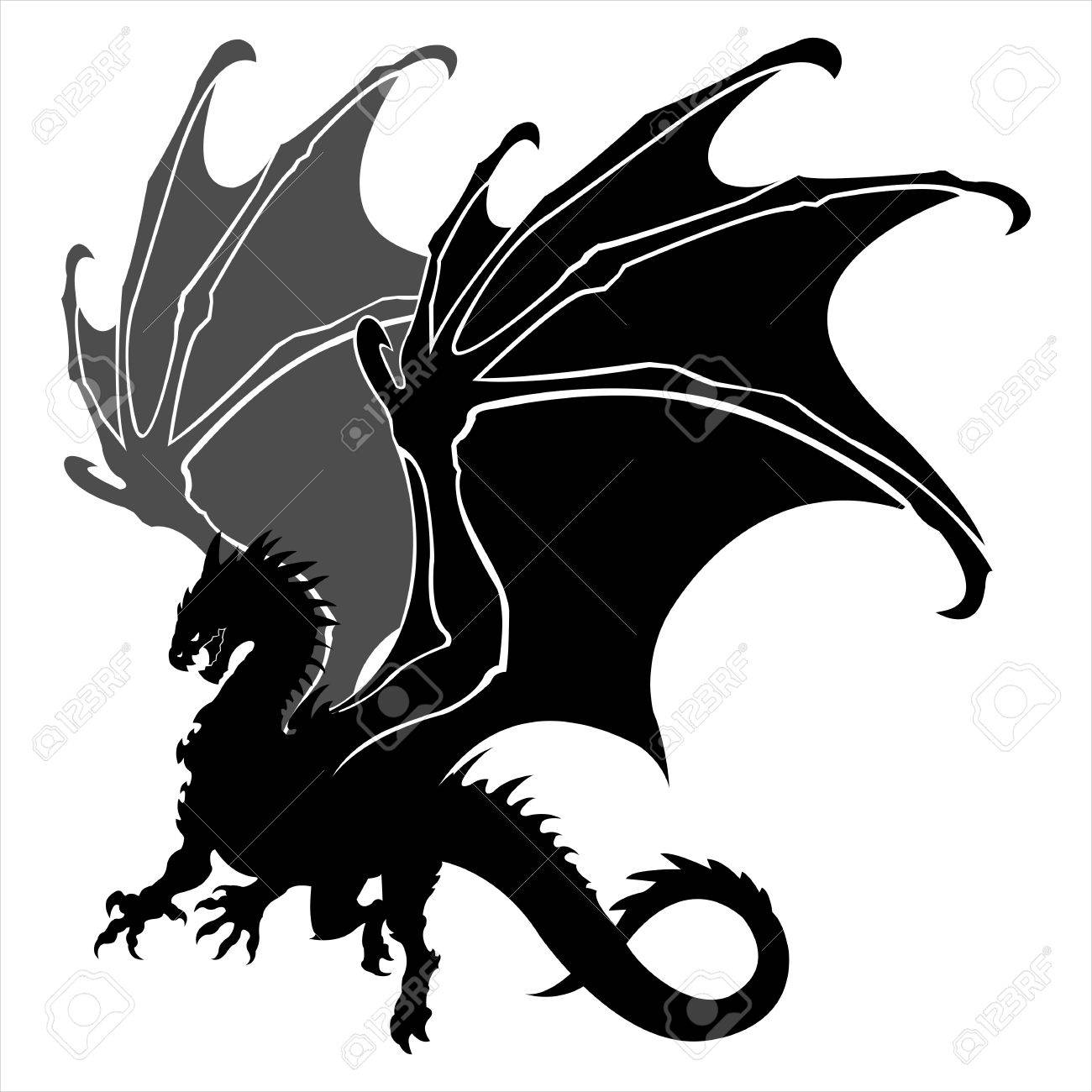 Dragon Silhouette Tattoo Legend Animal Wing Tails Claw Dragoon Royalty Free Cliparts Vectors And Stock Illustration Image