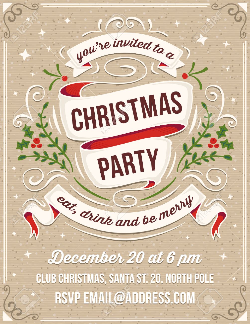 hand drawn christmas party invitation only solid fills used