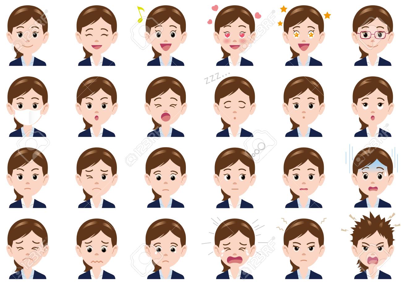 Businesswoman various expressions set. Vector characters isolated on a white background. - 120328469 Businesswoman various expressions set. Vector characters isolated on a white background. - 120328469