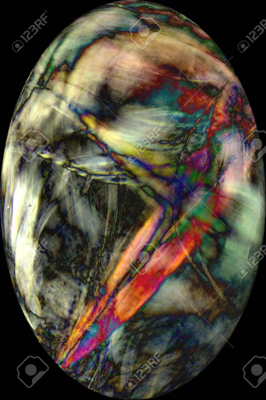 100 倍で輝く多色クモの糸の明るく 元気な抽象的な顕微鏡デジタル偏波楕円形のビネットを変更しました の写真素材 画像素材 Image