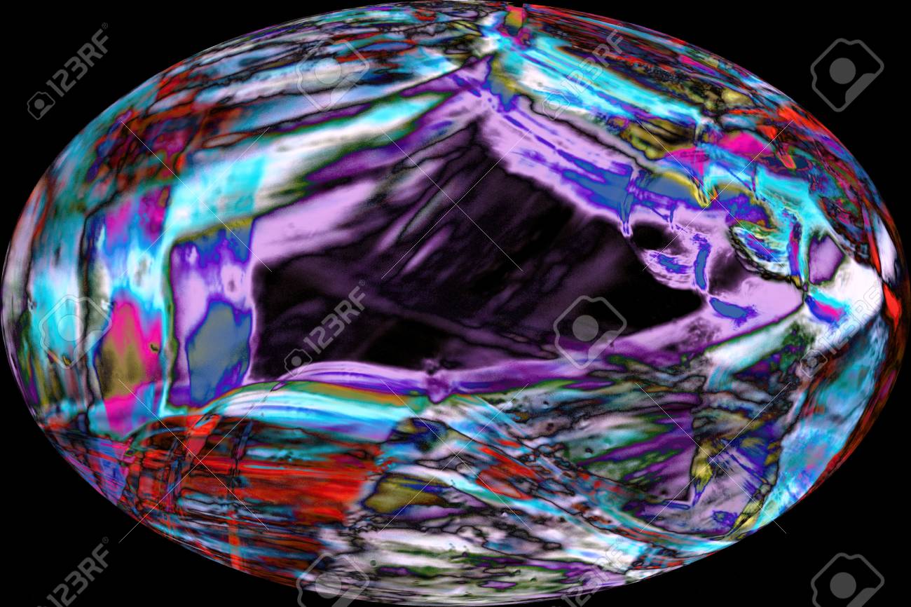 卵 100 倍ではデジタル操作に似た黒の背景に楕円形のビネットで 多色のクモの糸の広いバンドの抽象的な顕微鏡写真 の写真素材 画像素材 Image