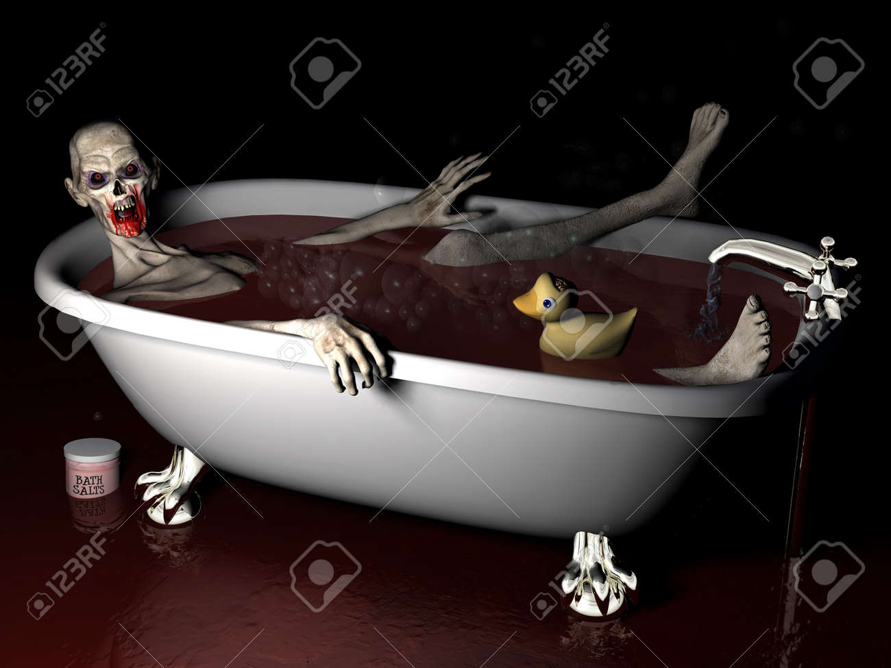 archivio fotografico bagno di sale zombie un zombie non morti di prendere un bagno di sale bagno completo con paperella di gomma con il cervello che