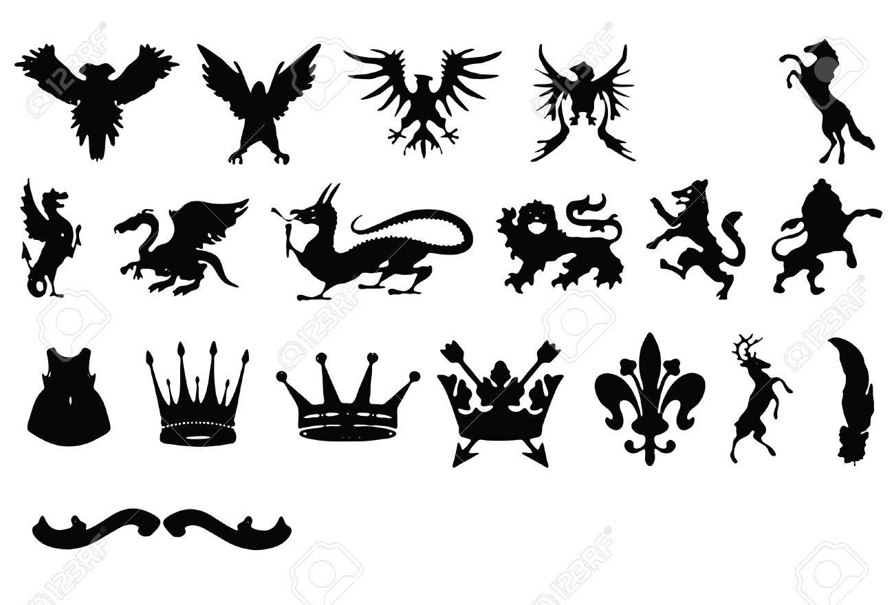 伝統的なドラゴンとクラウンのアイコンのイラスト素材 ベクタ Image