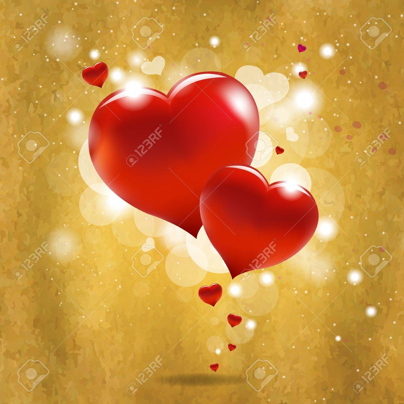 Old Vintage Valentines Day Card With Red Heart With Gradient..