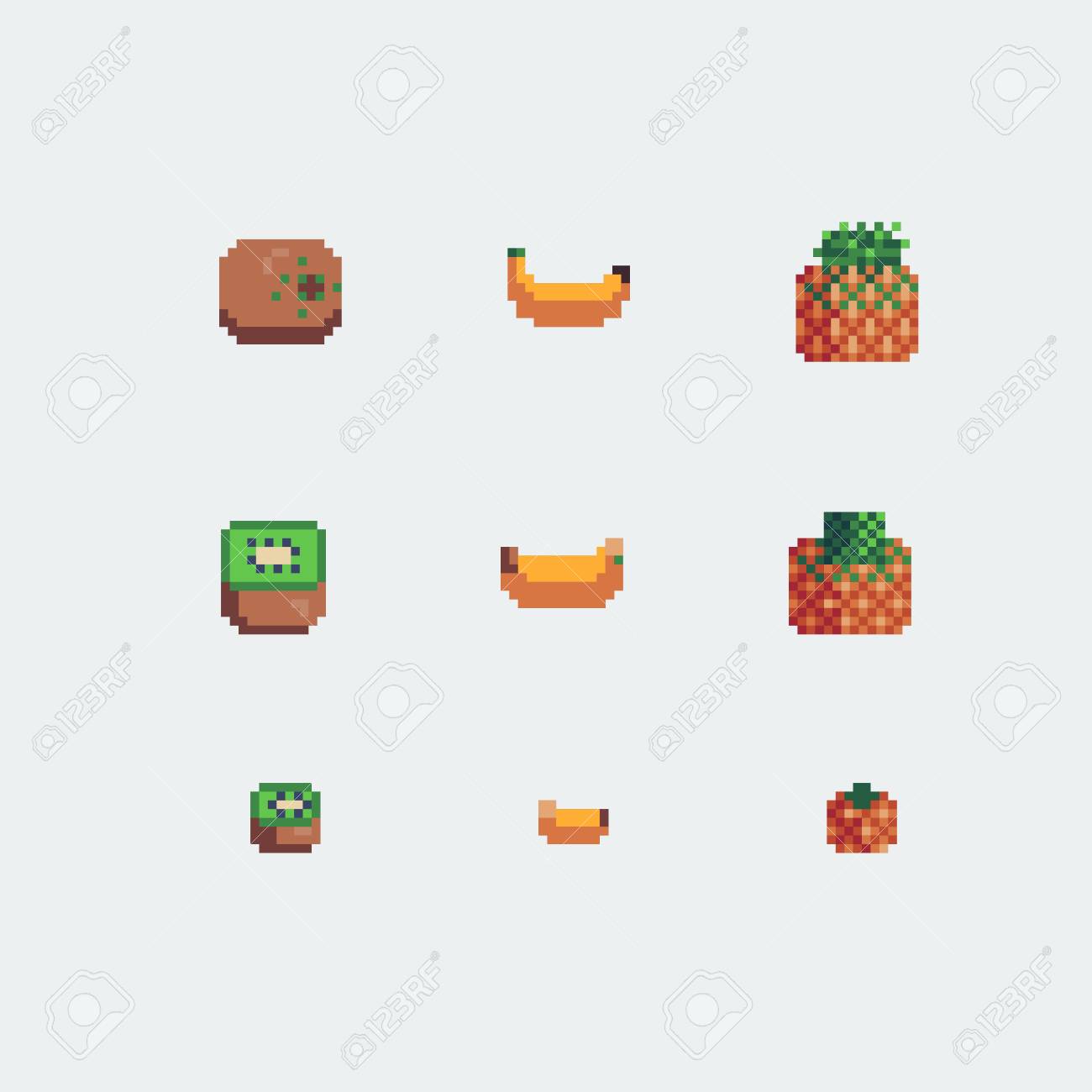 kiwi banana and pineapple fruits icons pixel art style vector royalty free cliparts vectors and stock illustration image 87944864 kiwi banana and pineapple fruits icons pixel art style vector