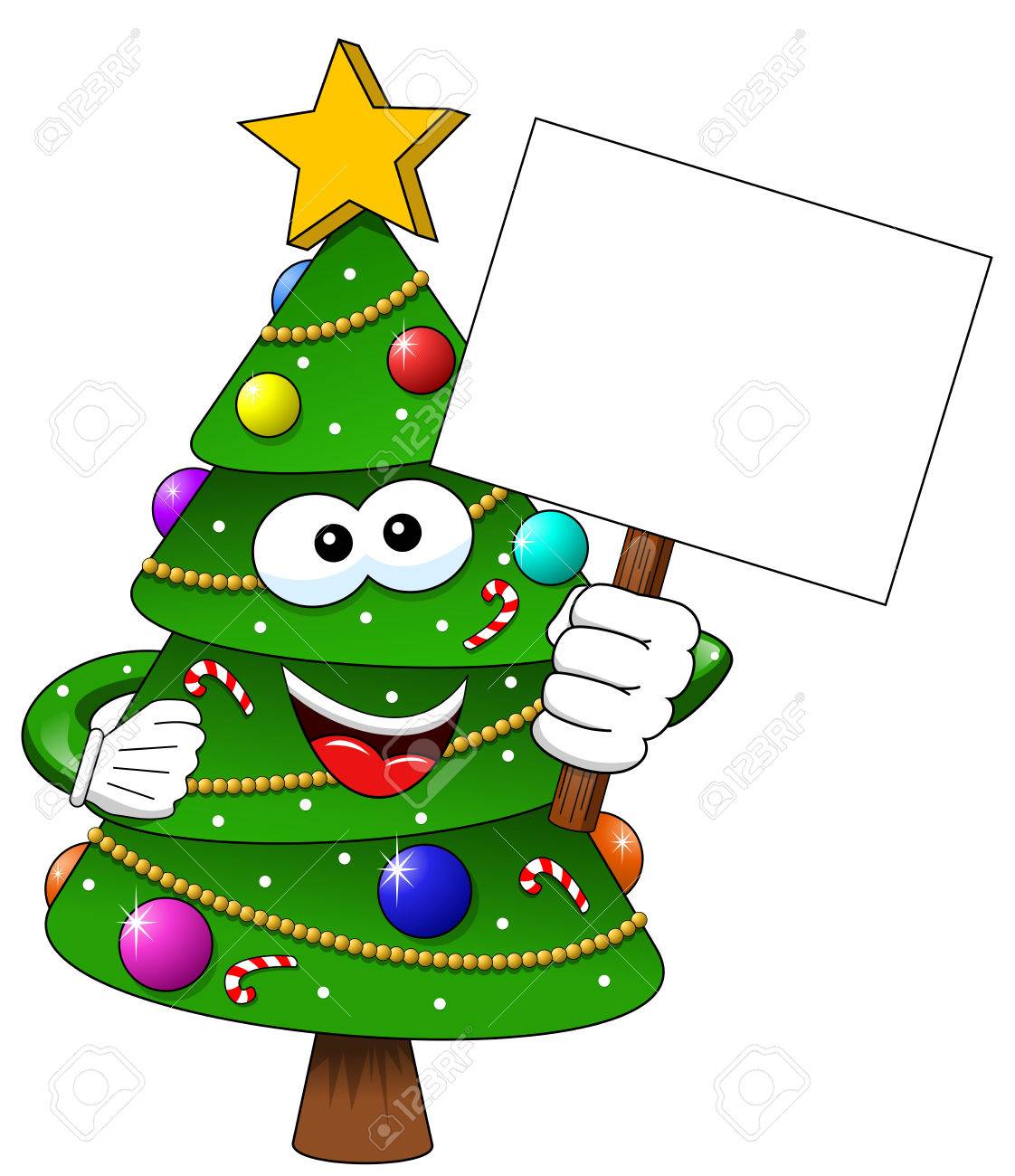 Cartoon Decorated Xmas Tree Holding Blank Banner Isolated Royalty Free SVG,  Cliparts, Vectors, and Stock Illustration. Image 66198758., image size:1122x1300
