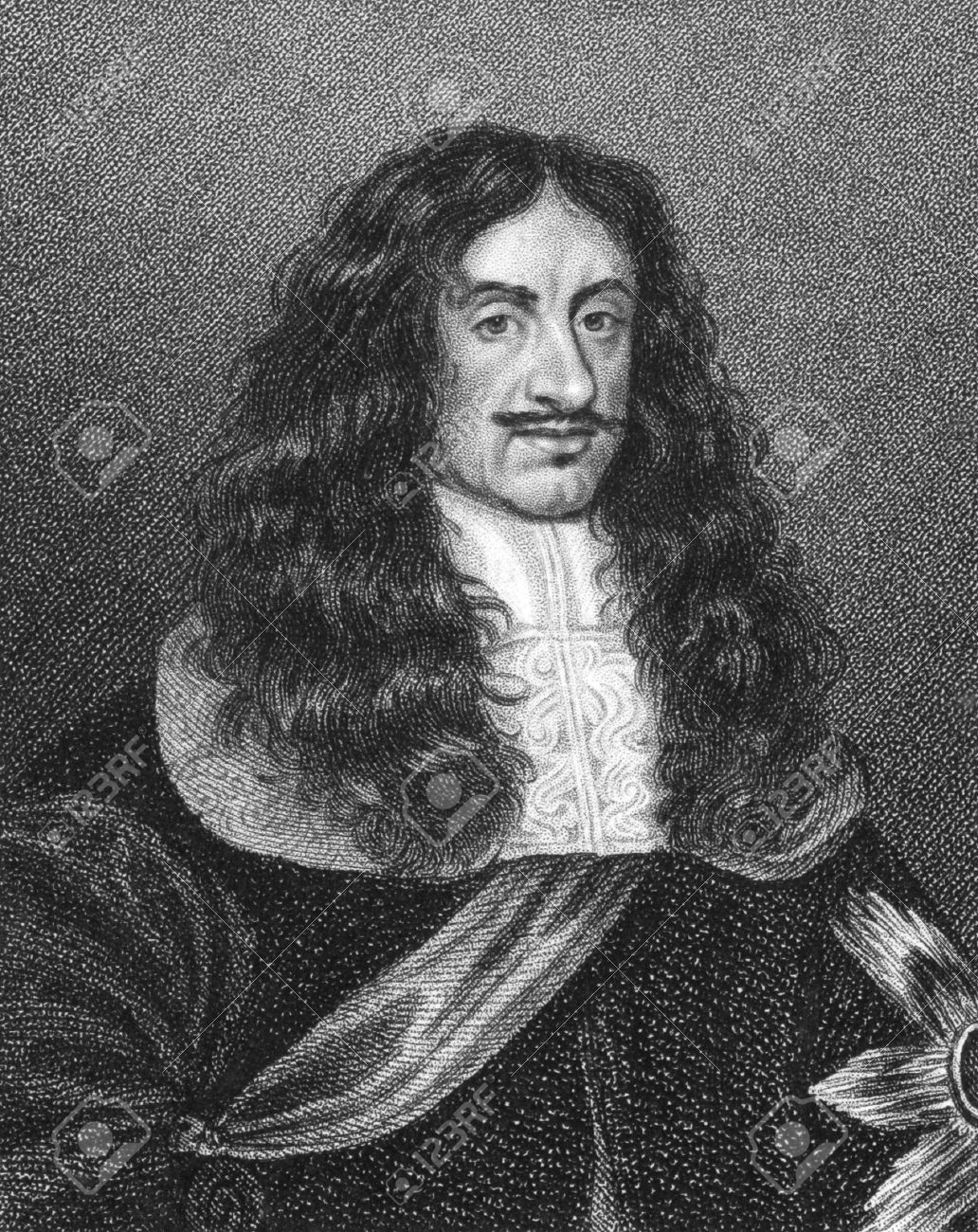 Charles II (1630-1685) on engraving from the 1800s. King of England