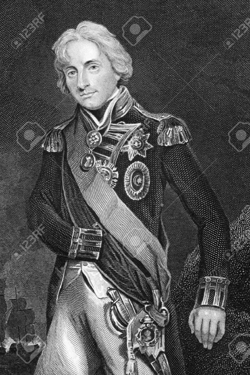 ホレイショ ネルソン 第 1 子爵 ネルソン 1758 年 1805 1800 年代から彫刻 英語旗官が特にナポレオン戦争中のイギリス海軍の彼のサービスで有名です Hoppner による画像後 W Finden によって刻まれ ロンドン Pr 刊 の写真素材 画像素材 Image