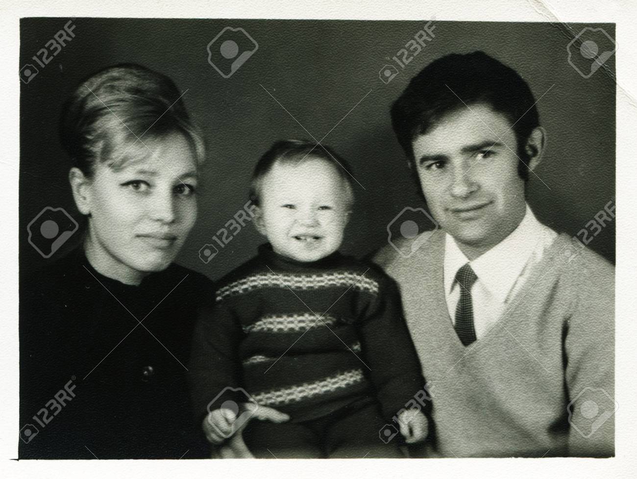 Stock photo ussr circa 1990s an antique black white photo show family portrait