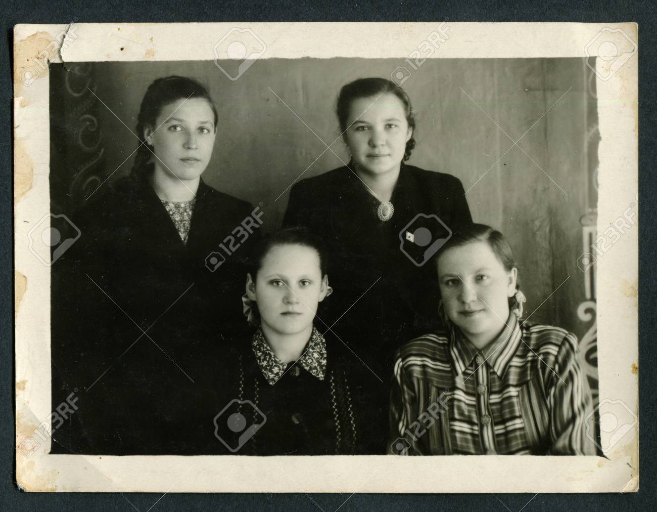 Stock photo ussr circa 1960s an antique black white photo show family portrait