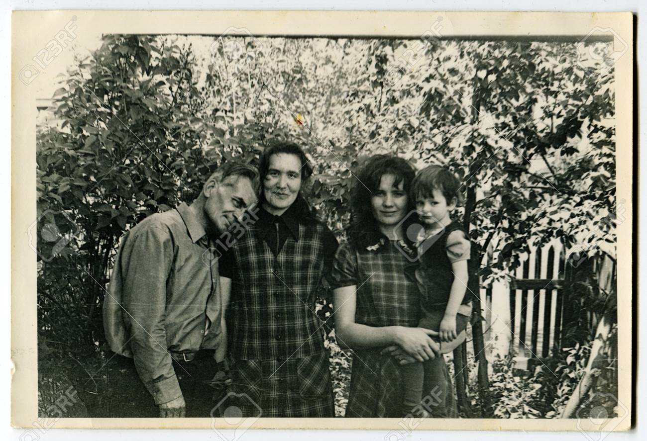 Stock photo ussr circa 1960s an antique black white photo show family portrait