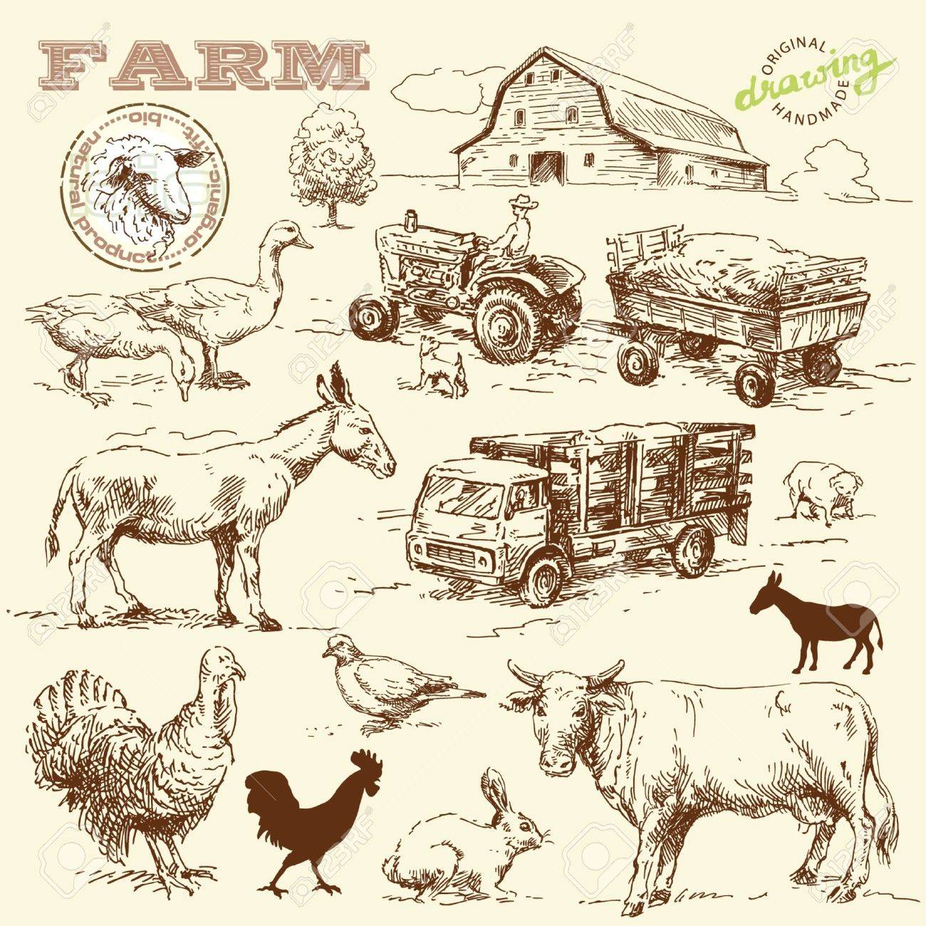 Farm Barn Drawing farm collection-handmade drawing royalty free cliparts, vectors Farm Barn Drawing farm collection-handmade drawing royalty free cliparts, vectors