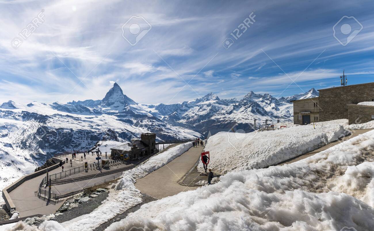 The famous Matterhorn snow mountain landscape at Gornergrat station in Zermatt, Switzerland - 131648573 The famous Matterhorn snow mountain landscape at Gornergrat station in Zermatt, Switzerland - 131648573
