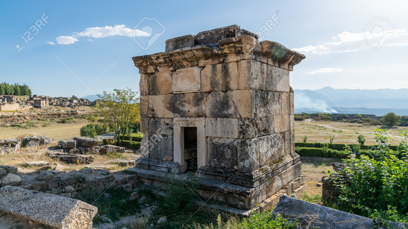 Denizli, Turkey - October 2019: Hierapolis city ruins in Pamukkale - 164356075 Denizli, Turkey - October 2019: Hierapolis city ruins in Pamukkale - 164356075