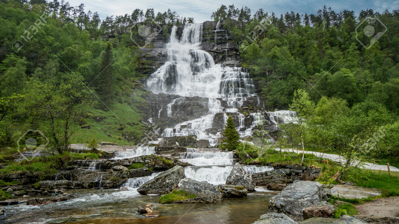 Beautiful nature landscape in Norway with a waterfall - 170090288 Beautiful nature landscape in Norway with a waterfall - 170090288