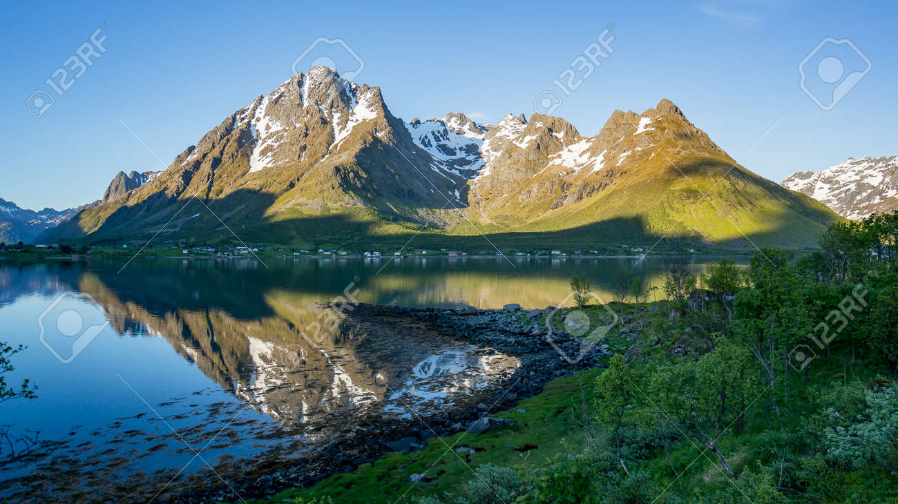 Beautiful Nature Norway natural landscape with mountain reflection on a lake. - 170089980 Beautiful Nature Norway natural landscape with mountain reflection on a lake. - 170089980