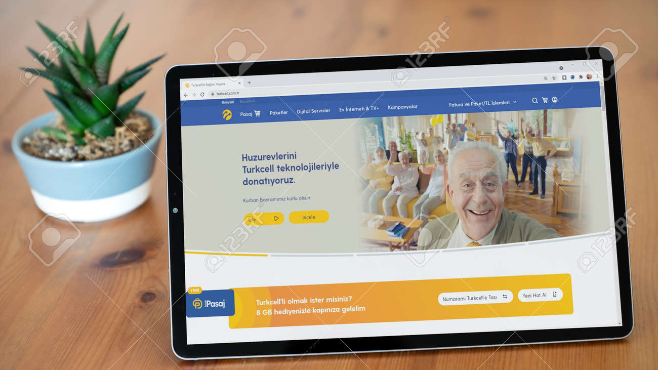 Istanbul, Turkey - July 2021: Illustrative Editorial screenshot of Turkish Turkcell mobile communications company homepage. Turkcell logo visible on a tablet screen. - 172089246 Istanbul, Turkey - July 2021: Illustrative Editorial screenshot of Turkish Turkcell mobile communications company homepage. Turkcell logo visible on a tablet screen. - 172089246
