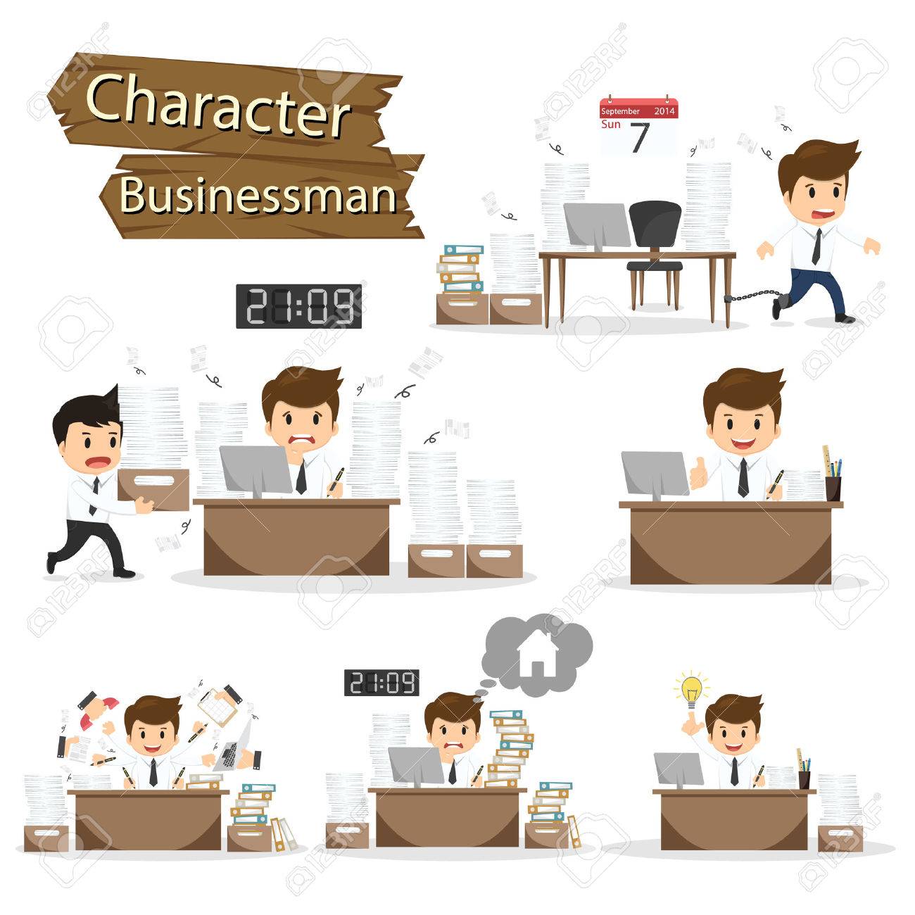 Businessman character on office worker set vector illustration. - 45588495 Businessman character on office worker set vector illustration. - 45588495