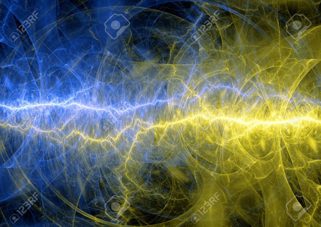 黄色と青の雷 抽象的なプラズマ背景 の写真素材 画像素材 Image