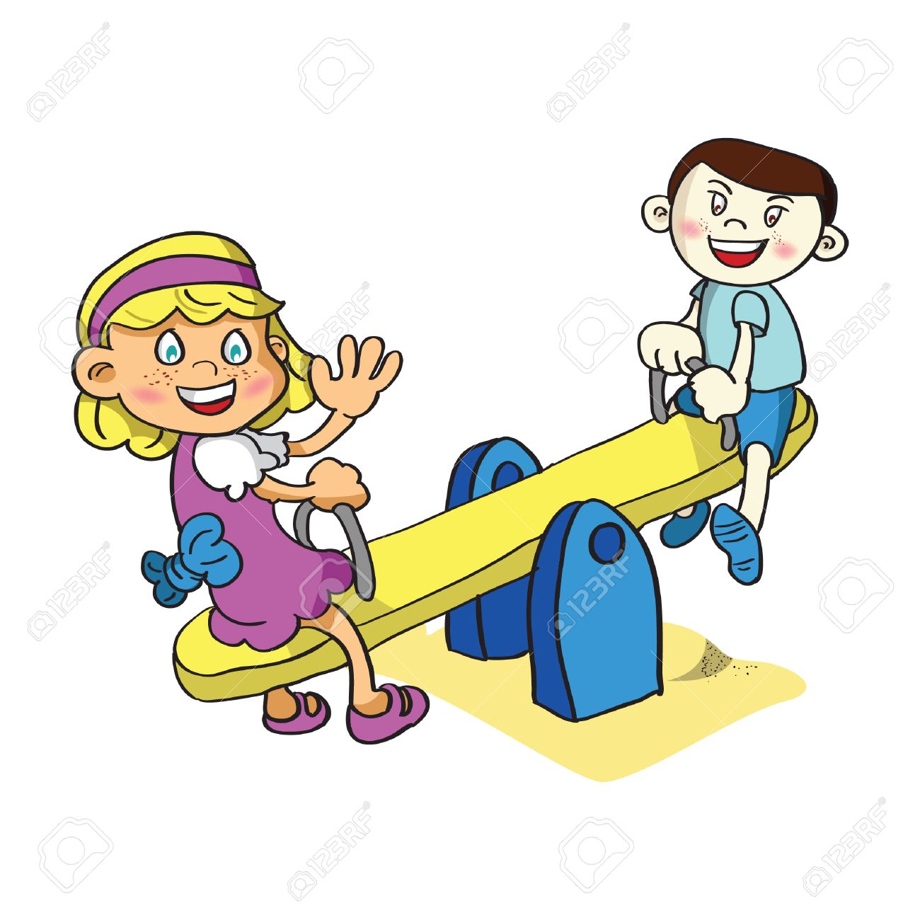 Enfants Sur Une Balancoire A Bascule Clip Art Libres De Droits Vecteurs Et Illustration Image