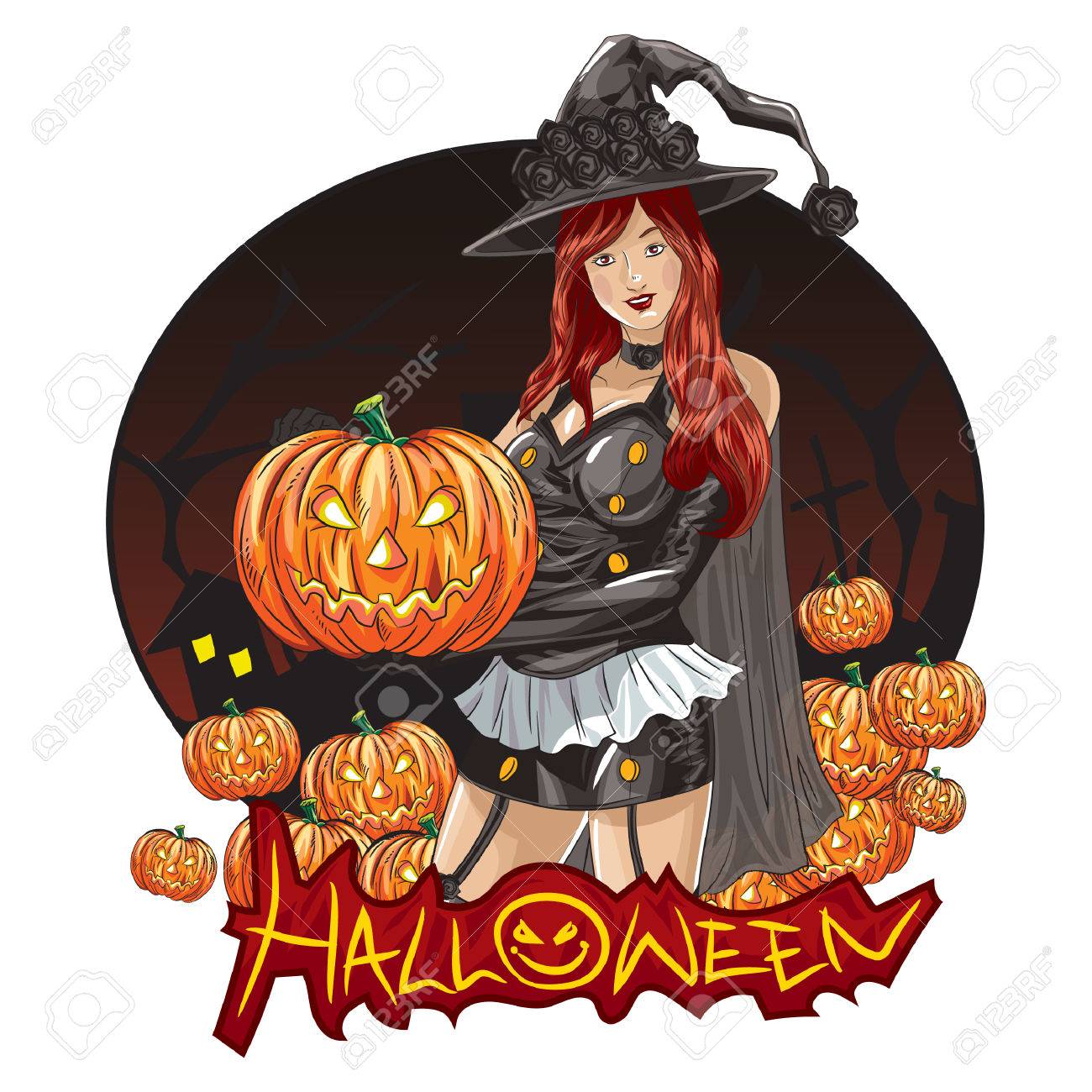 ハロウィーンの壁紙の魔女 のイラスト素材 ベクタ Image