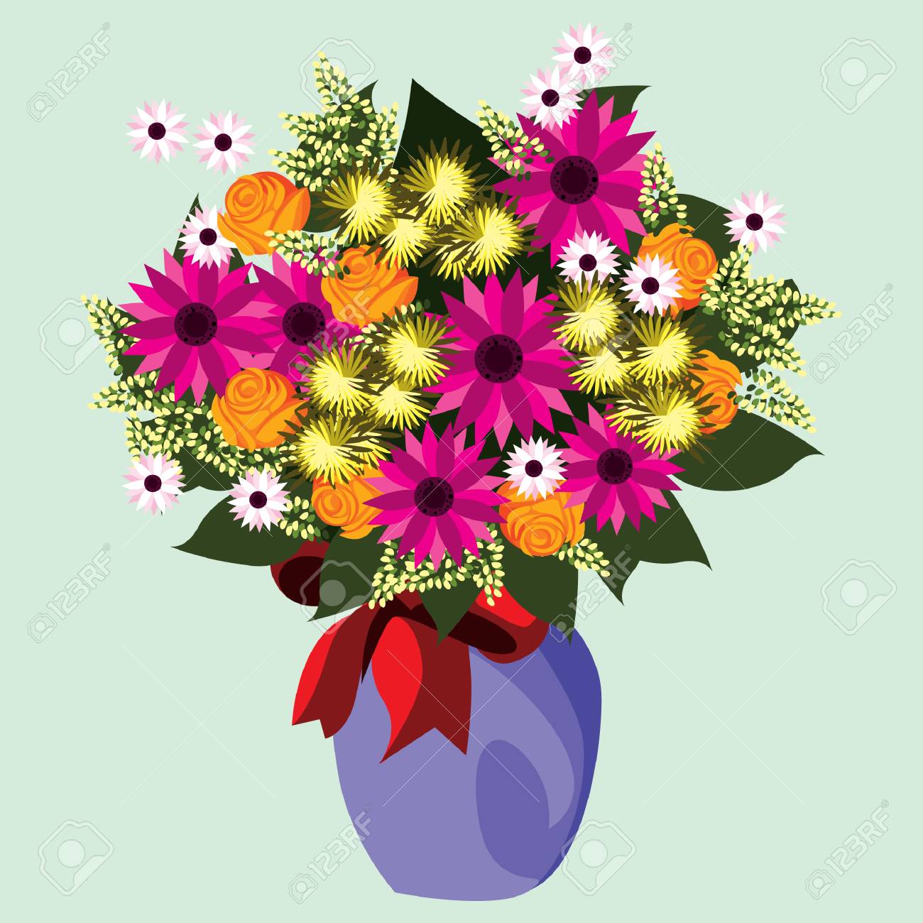 Colorful Flowers In Vase Free Vector and graphic 52792753., image size:1300x1300