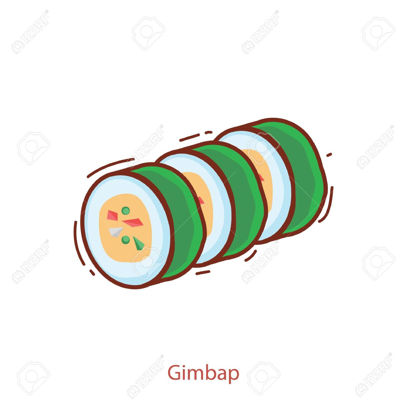 韓国 韓国語 料理 食事 料理 スナック 海藻 ロール 美味しいご飯 海苔巻き キムパプ 詰め物のイラスト素材 ベクタ Image
