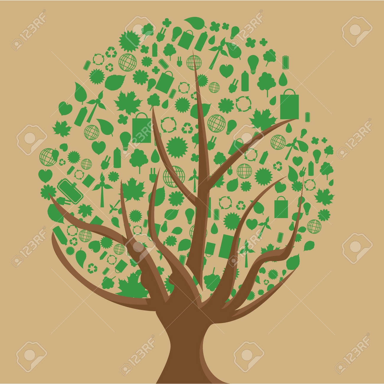 Tree With Eco Friendly Icons 免费矢量图像和绘图185239541。, image size:1300x1300