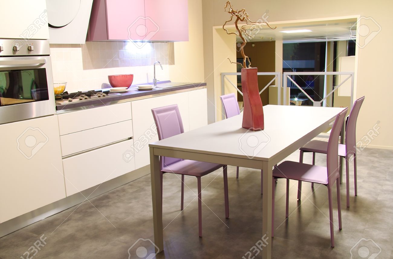 Uncategorized Kitchen Furniture Store modern kitchen in soft pink and cream colours furniture store exposition stock photo 16638686