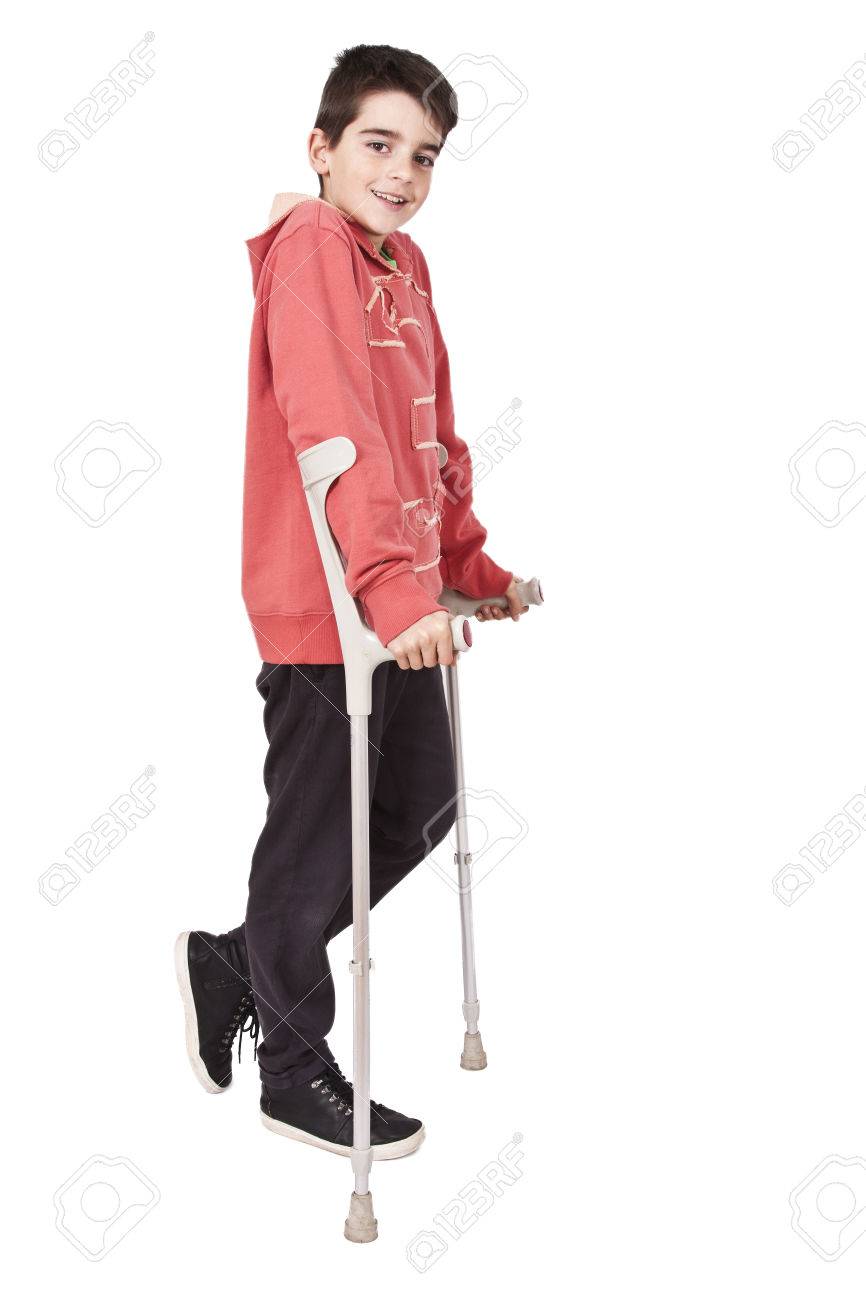 length child with crutches on white background - 38792419 length child with crutches on white background - 38792419