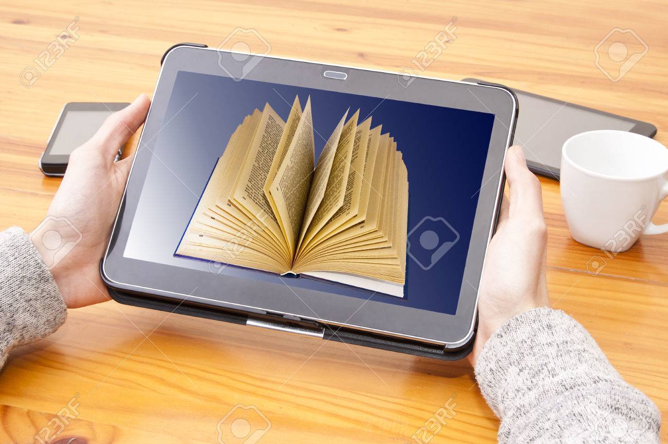hands with tablet and digital book - 52250502 hands with tablet and digital book - 52250502