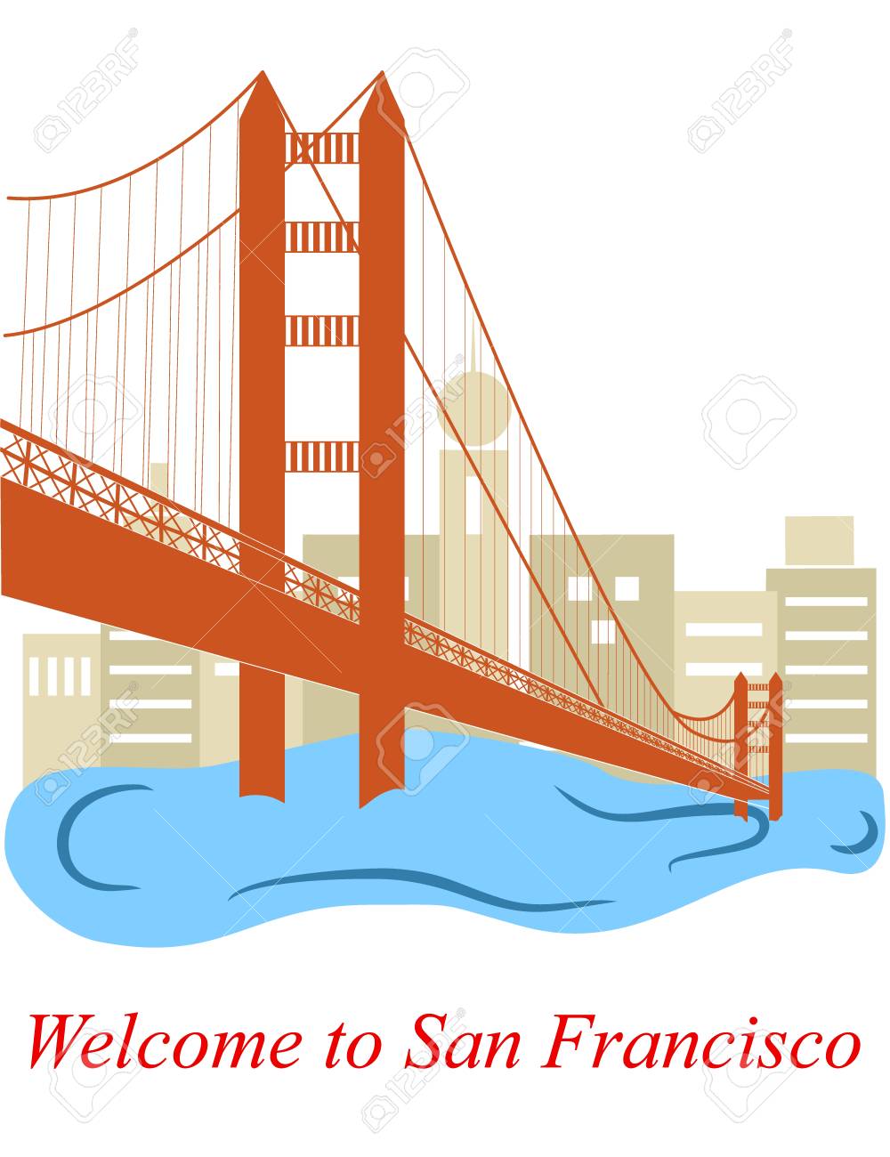 サンフランシスコをテーマとしたフラットなデザインのスタイルのイラスト のイラスト素材 ベクタ Image