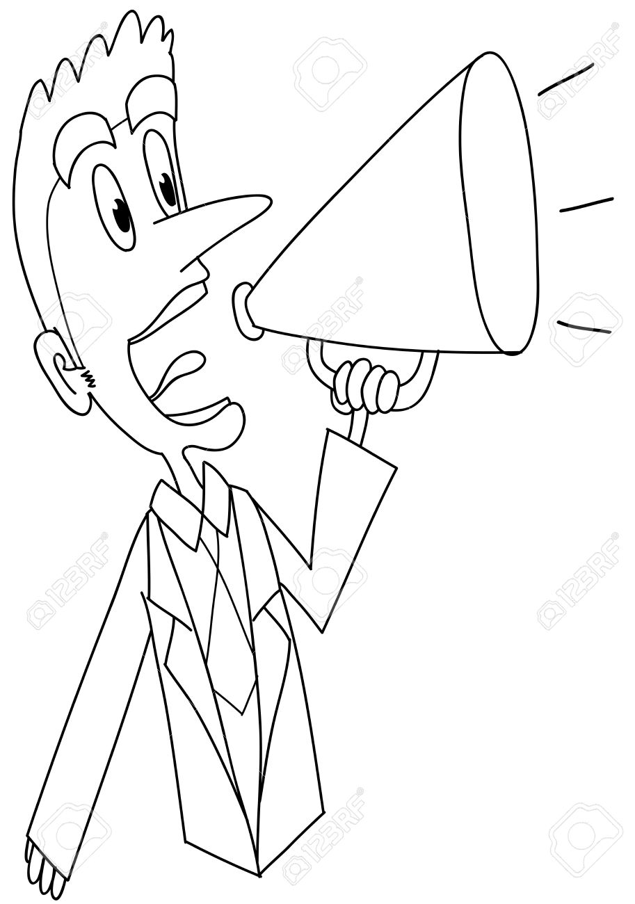 Un homme qui crie dans un mégaphone Coloriage illustration Banque d images