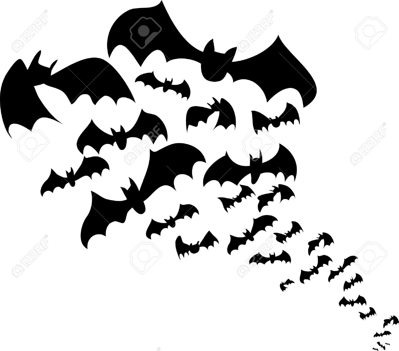 flying bats flock black silhouettes for halloween royalty free