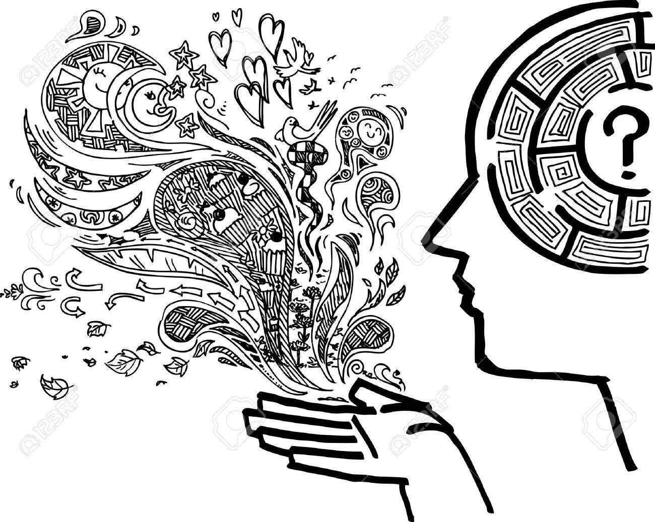 Man profile with maze in the brain sketchy doodle - 17927768 Man profile with maze in the brain sketchy doodle - 17927768