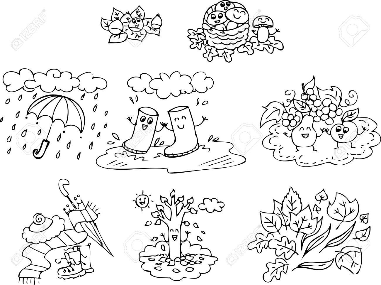 Coloriage éléments d automne pour les enfants Banque d images