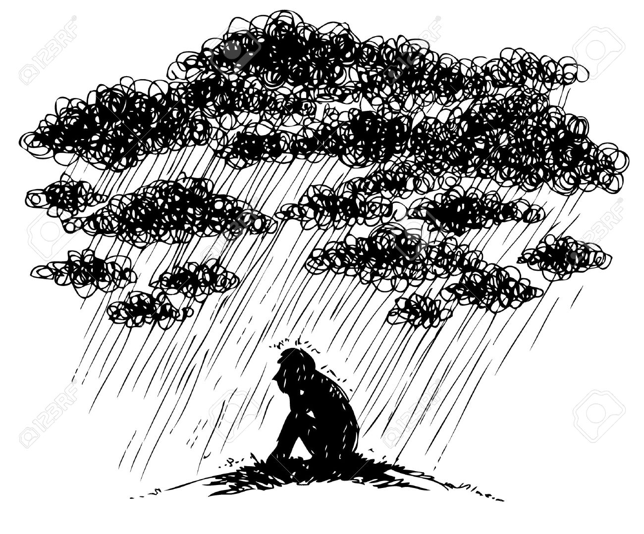 Sad man under a stromy rain, sketchy illustration - 23660490 Sad man under a stromy rain, sketchy illustration - 23660490