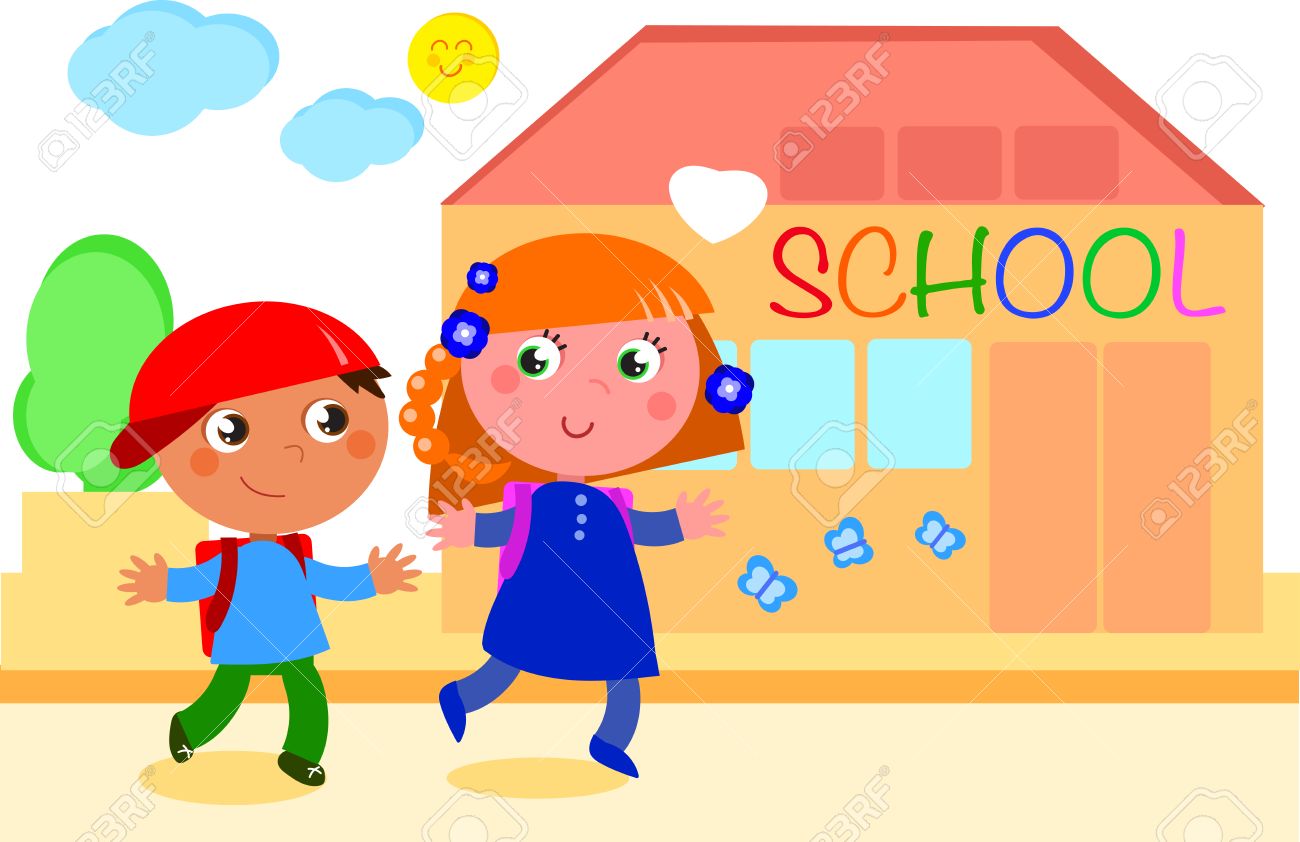niño y niña feliz de ir a la escuela ilustración digital