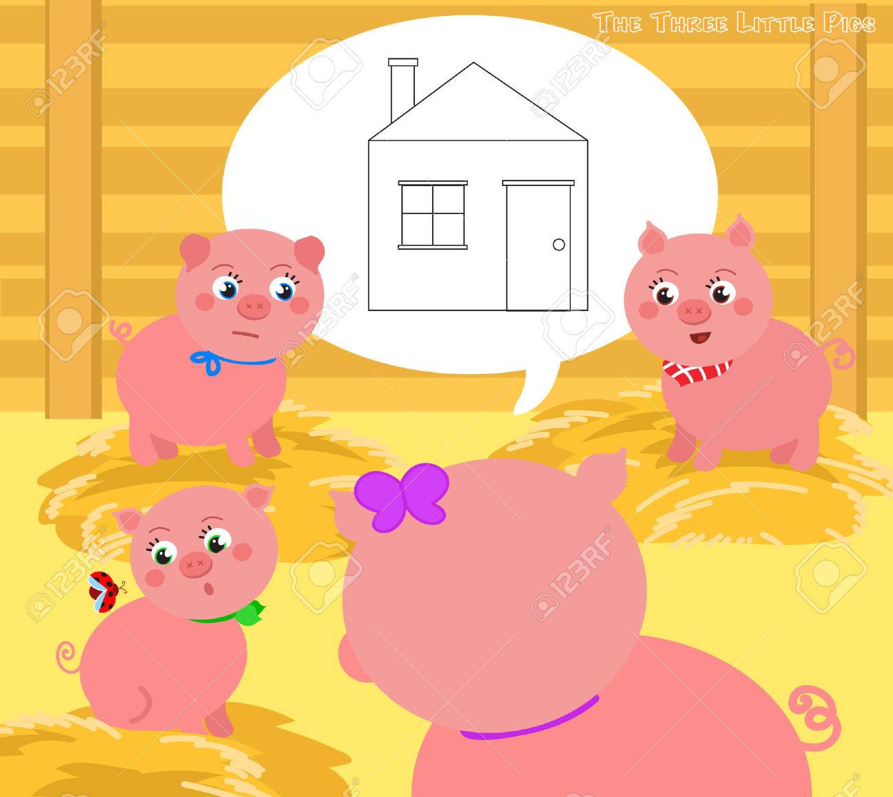 Mom Pig tells her three little pigs that they have to build a new house. - 53926931 Mom Pig tells her three little pigs that they have to build a new house. - 53926931