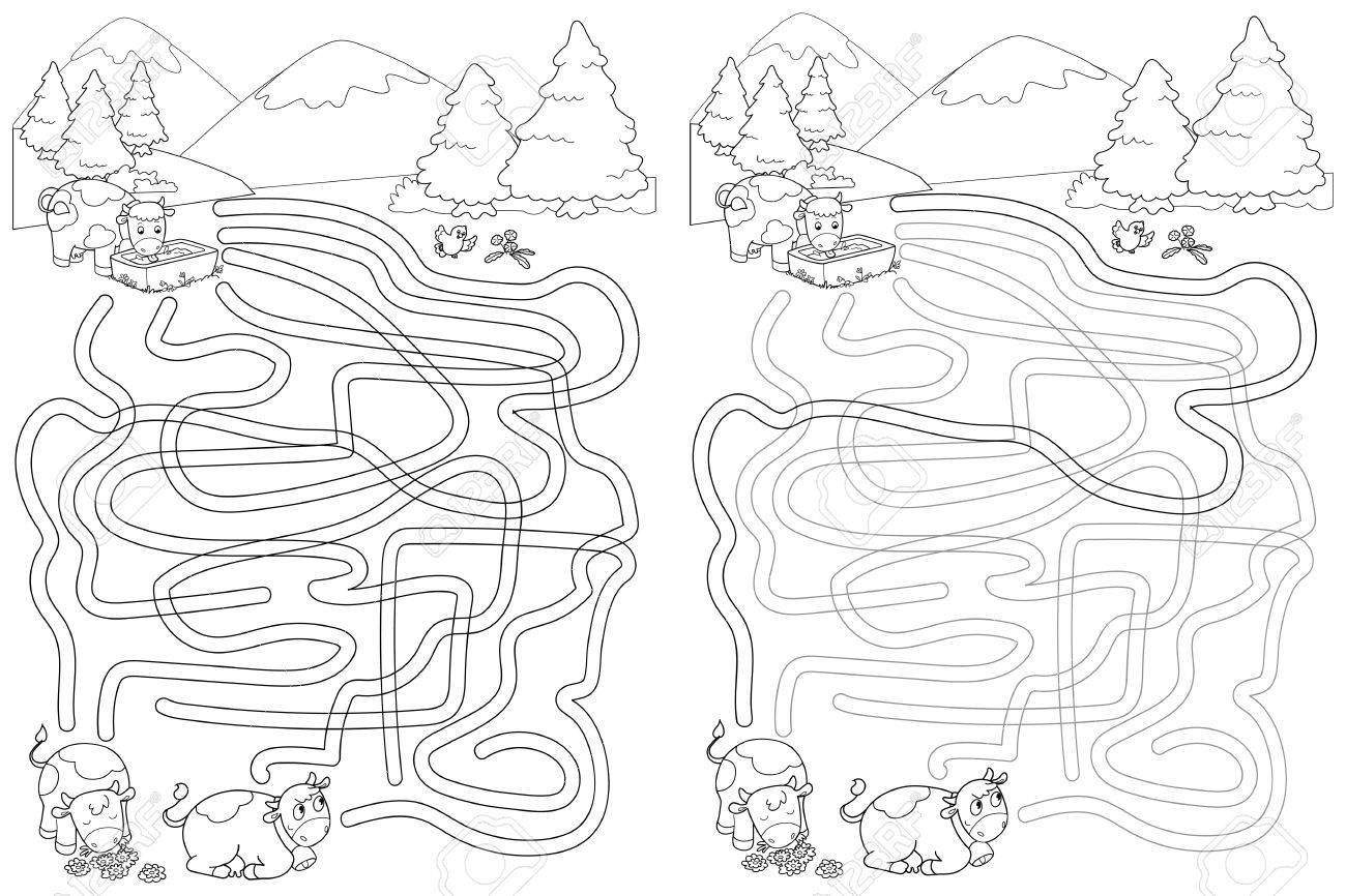 かわいい牛山迷路で迷路ゲームです のイラスト素材 ベクタ Image