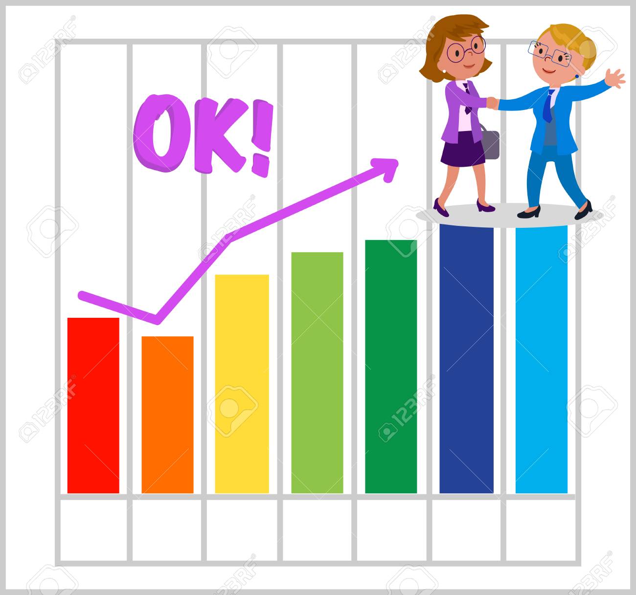 成功良いバー グラフのイラストが女性管理職 のイラスト素材 ベクタ Image