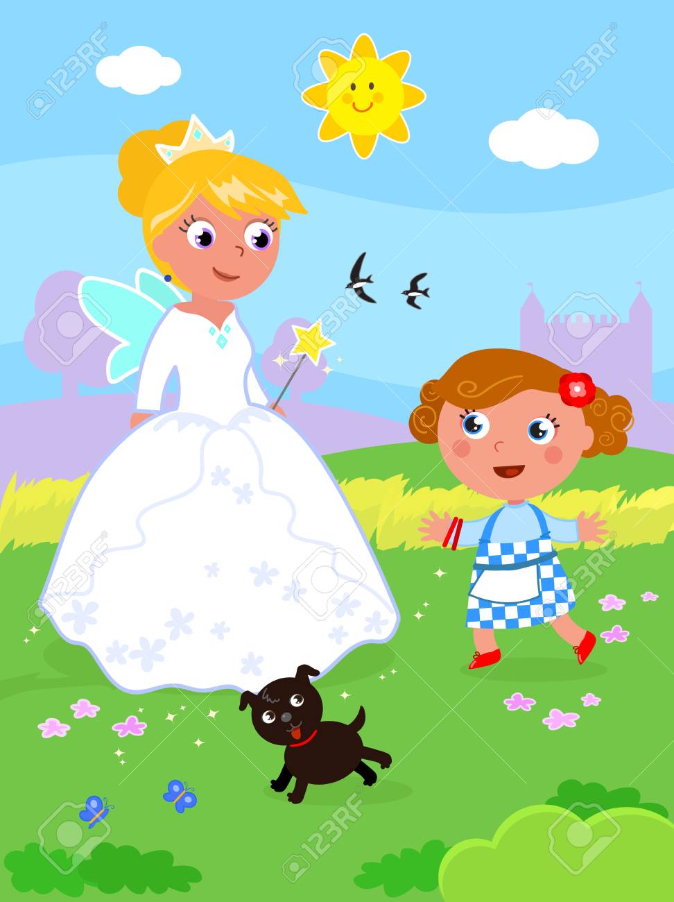 オズ ドロシーの魔法使いと彼女の犬と南の魔女グリンダ ベクトルイラストのイラスト素材 ベクタ Image