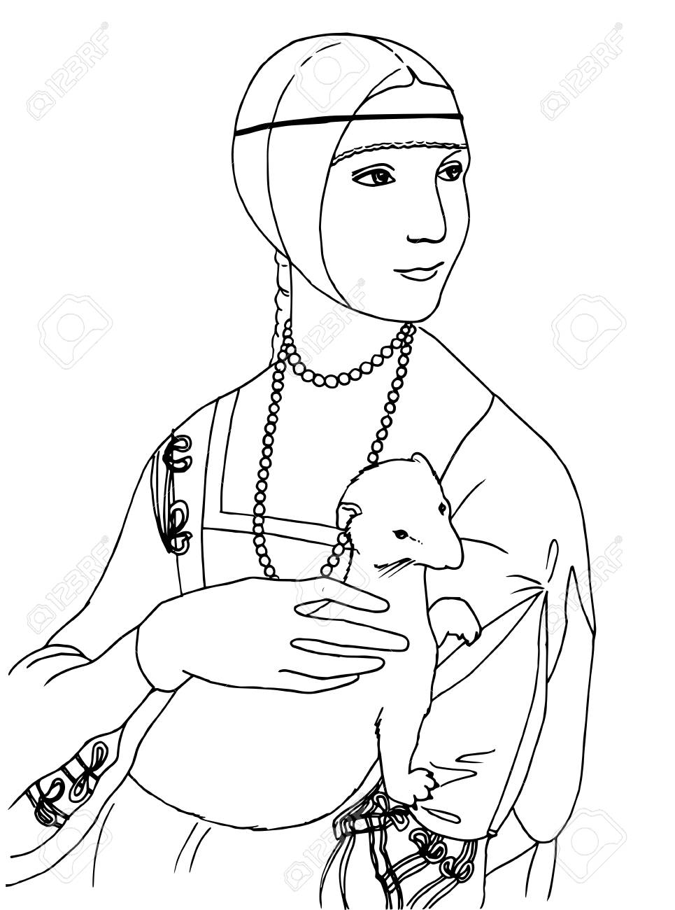 レオナルド ダ ヴィンチの有名な絵画をエルミンと女性の黒と白のベクトルイラスト のイラスト素材 ベクタ Image