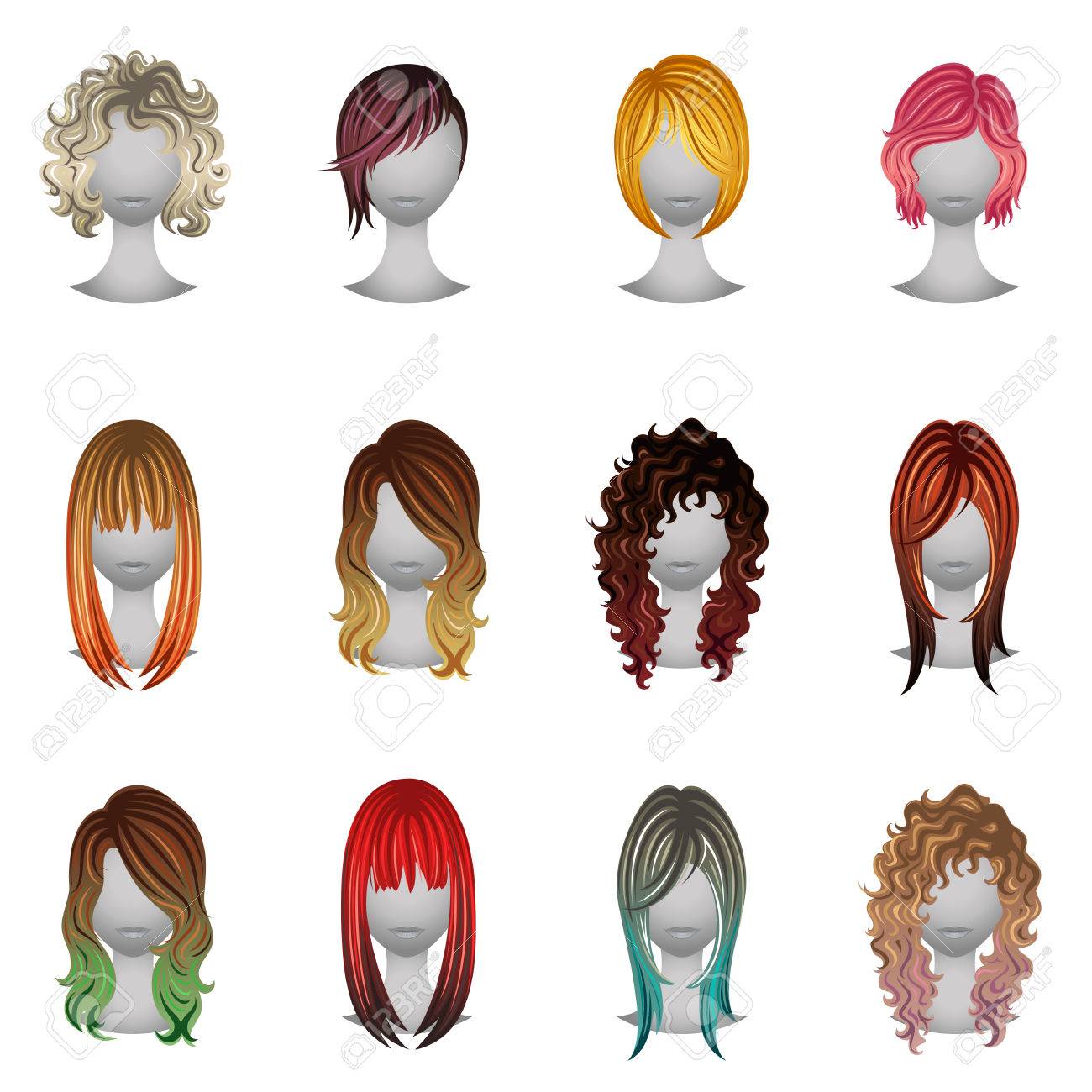 Set Of Different Types And Hair Colors Royalty Free Cliparts