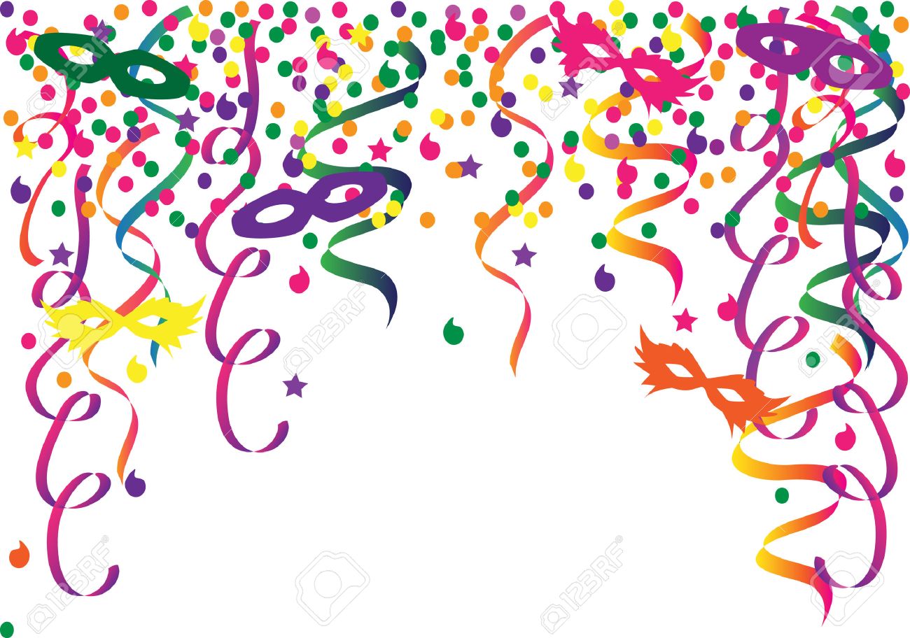 carnival background with confetti and ribbons royalty free cliparts